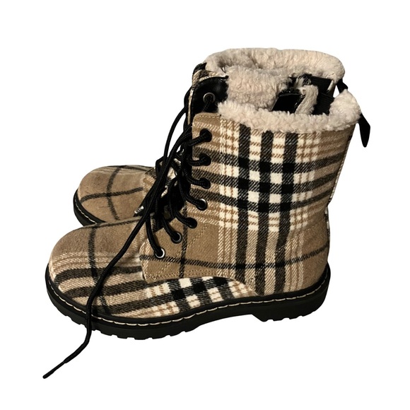 Torrid Plaid Combat Boots - Beige, Cream, Black - Women’s 7.5WW (Extra Wide) - Picture 3 of 10